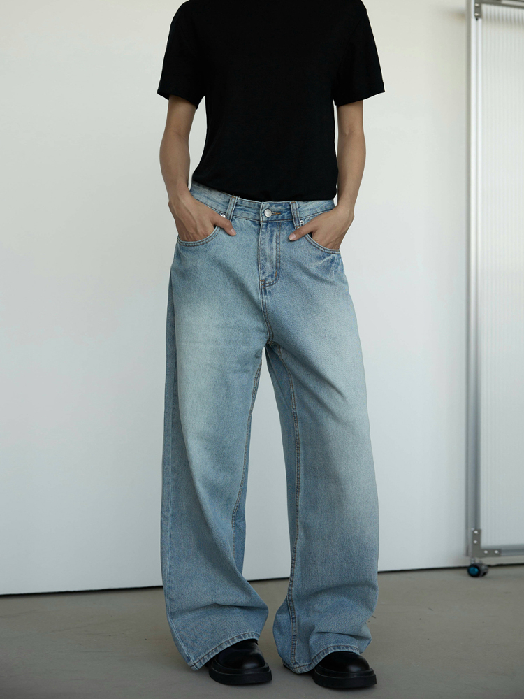 Vintage Washed Blue Denim Jeans for Men and Women - Loose Straight Fit Casual Pants, 90s Style Unisex Jeans Vintage Washed Blue Denim Jeans for Men and Women - Loose Straight Fit Casual Pants, 90s Style Unisex Jeans