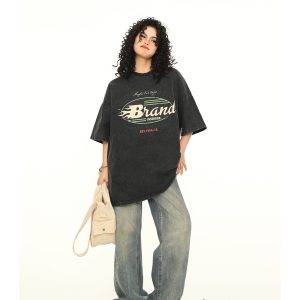 Vintage Washed Dark Brown Unisex Short Sleeve T-Shirt - Retro American Style Loose Fit Couple Tee for Summer Fashion