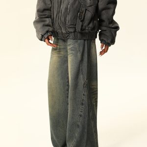 Vintage Washed Denim Wide-Leg Trousers for Women - American Retro Slim Fit Loose Straight Pants for Spring and Summer Fashion