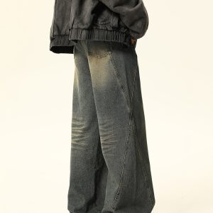 Vintage Washed Denim Wide-Leg Trousers for Women - American Retro Slim Fit Loose Straight Pants for Spring and Summer Fashion