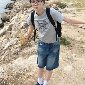 Vintage Washed Distressed Denim Shorts for Women - Summer Straight-Leg Loose Fit Wide-Leg Five-Point Style