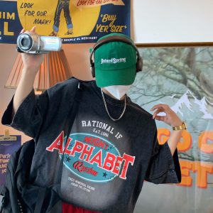 Vintage Washed Distressed T-Shirt for Couples - Heavy-Duty Loose Fit Summer Top - Trendy 90s Style Short Sleeve Tee