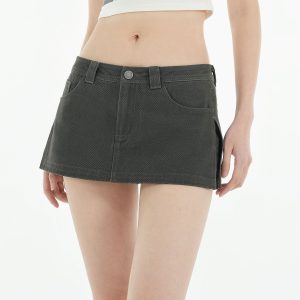 Vintage Washed Faux Two-Piece Denim Skirt Shorts - Y2K Work-Style Fashion for a Chic Casual Look