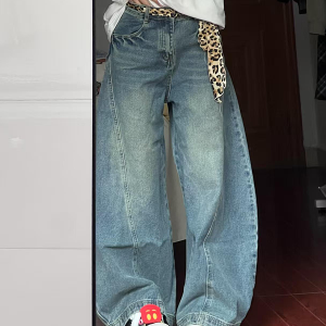 Vintage Washed Oversized Denim Pants for Women - Loose Hip-Hop Street Style Wide-Leg Floor-Length Trousers