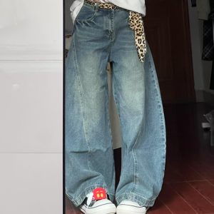 Vintage Washed Oversized Denim Pants for Women - Loose Hip-Hop Street Style Wide-Leg Floor-Length Trousers