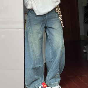 Vintage Washed Oversized Denim Pants for Women - Loose Hip-Hop Street Style Wide-Leg Floor-Length Trousers