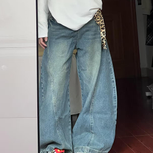 Vintage Washed Oversized Denim Pants for Women - Loose Hip-Hop Street Style Wide-Leg Floor-Length Trousers