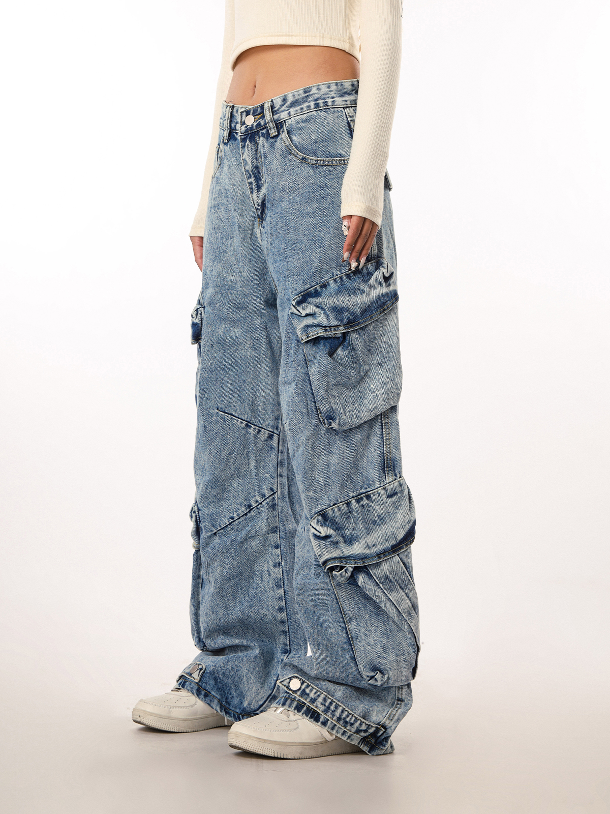 Vintage Washed Wide Pocket Casual Straight-Leg Flared Work Pants for Women - 90s Inspired American Style Vintage Washed Wide Pocket Casual Straight-Leg Flared Work Pants for Women - 90s Inspired American Style