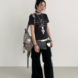 Vintage Water-Washed Flared Low-Waist Cargo Wide-Leg Pants for a 90s Inspired Look