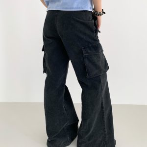 Vintage Water-Washed Flared Low-Waist Cargo Wide-Leg Pants for a 90s Inspired Look