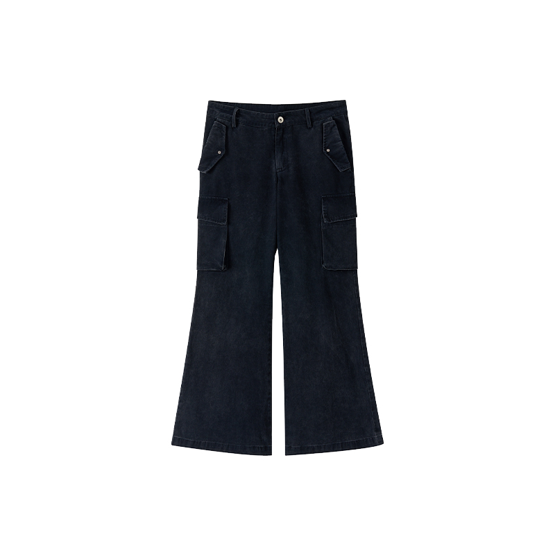 Vintage Water-Washed Flared Low-Waist Cargo Wide-Leg Pants for a 90s Inspired Look