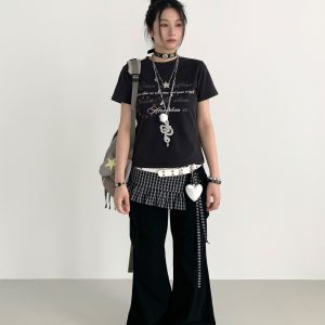 Vintage Water-Washed Flared Low-Waist Cargo Wide-Leg Pants for a 90s Inspired Look