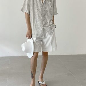 Vintage Wave Pattern Ice Silk Short Sleeve Shirt for Men, Loose Casual Cuban Collar Beach Shirt - Summer Style