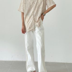 Vintage Wave Pattern Ice Silk Short Sleeve Shirt for Men, Loose Casual Cuban Collar Beach Shirt - Summer Style