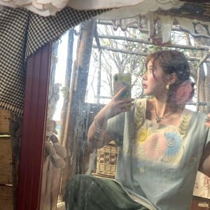 Vintage Wheat Field Dream Embroidered Linen Cotton Short Sleeve Square Neck Top Women's Summer T-Shirt Blouse Y2K Style