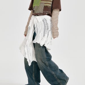 Vintage White Lace Irregular Hem Skirt for Women, Adjustable Straps, Versatile Layering Piece, Perfect for 90s and Y2K Style