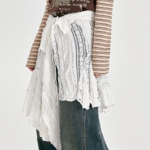 Vintage White Lace Irregular Hem Skirt for Women, Adjustable Straps, Versatile Layering Piece, Perfect for 90s and Y2K Style