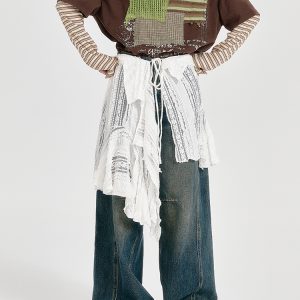 Vintage White Lace Irregular Hem Skirt for Women, Adjustable Straps, Versatile Layering Piece, Perfect for 90s and Y2K Style