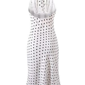 Vintage White Polka Dot Halter Neck Dress for Women - 2025 Summer Backless Style, Chic French Retro Design