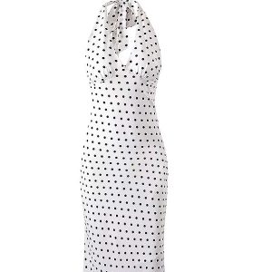 Vintage White Polka Dot Halter Neck Dress for Women - 2025 Summer Backless Style, Chic French Retro Design