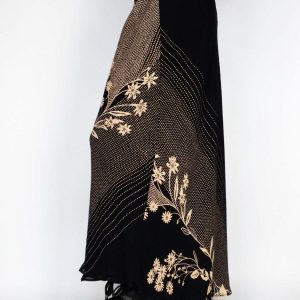 Wabi-Sabi Solitary Flower Printed Long Skirt - Women's Low Waist Mid-Length Straight Vintage Floral Skirt, Boho Chic Style