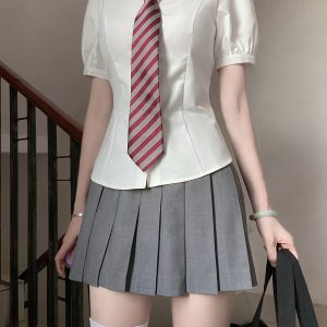 Waist-Cinching Long Sleeve & Short Sleeve Shirt, College Style, Slim Fit Women's Top, Sexy Senior Sister Design