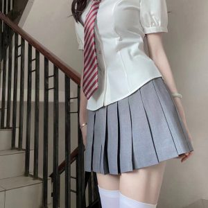 Waist-Cinching Long Sleeve & Short Sleeve Shirt, College Style, Slim Fit Women's Top, Sexy Senior Sister Design