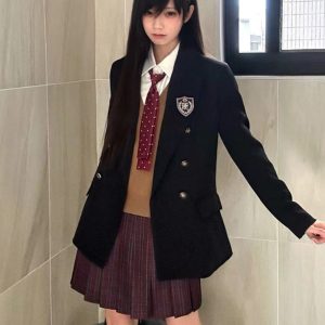 Waist-Cinching Slim Fit Pudding Bear JK Uniform Jacket - Female Academy Style 2025, Trendy Korean Style Fashion