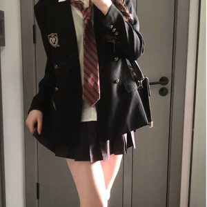 Waist-Cinching Slim Fit Pudding Bear JK Uniform Jacket - Female Academy Style 2025, Trendy Korean Style Fashion