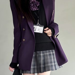 Waist-Defined Slimming JK Uniform Set for Women - Pudding Bear College Style Jacket & Skirt Outfit