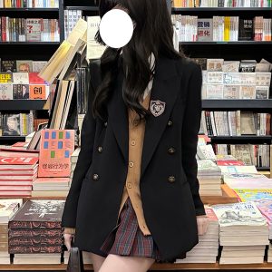 Waist-Defined Slimming JK Uniform Set for Women - Pudding Bear College Style Jacket & Skirt Outfit