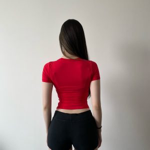 Waist-Defining Lightweight Breathable Modal Cotton Straight Shoulder Tee for Effortless Style and Comfort