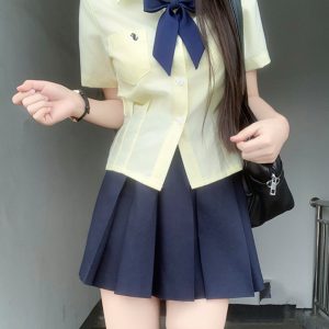 Waist-Defining Pudding Bear JK Uniform Shirt in Sweet and Spicy School Style for Y2K Fashion Lovers