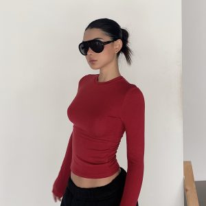 Warm Velvet Slim Fit Fitted Top - Soft Plush Waist-Defining Design - 90s Inspired - Available in 4 Colors