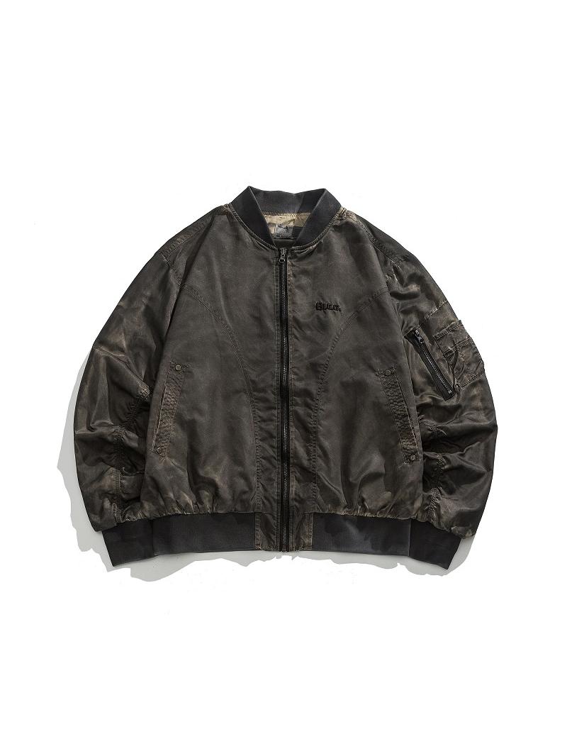 Wasteland Style Flight Jacket - Unisex Loose Baseball Jacket in Dirty Color, American Streetwear for Couples, Trendy 90s Fashion Wasteland Style Flight Jacket - Unisex Loose Baseball Jacket in Dirty Color, American Streetwear for Couples, Trendy 90s Fashion