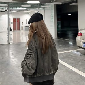 Wasteland Style Flight Jacket - Unisex Loose Baseball Jacket in Dirty Color, American Streetwear for Couples, Trendy 90s Fashion