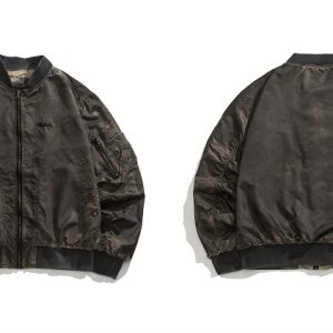 Wasteland Style Flight Jacket - Unisex Loose Baseball Jacket in Dirty Color, American Streetwear for Couples, Trendy 90s Fashion