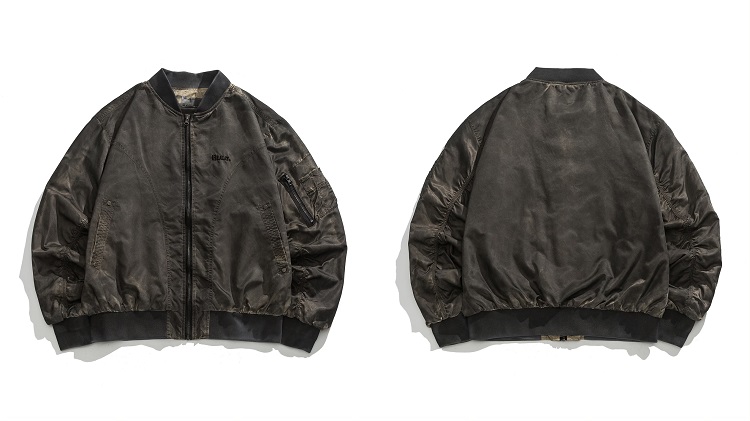 Wasteland Style Flight Jacket - Unisex Loose Baseball Jacket in Dirty Color, American Streetwear for Couples, Trendy 90s Fashion Wasteland Style Flight Jacket - Unisex Loose Baseball Jacket in Dirty Color, American Streetwear for Couples, Trendy 90s Fashion