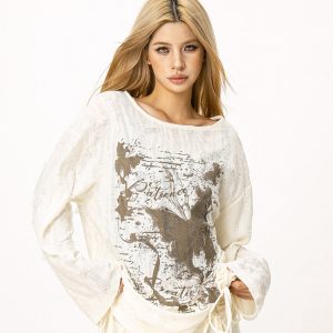 Wasteland Style Ripped Hoodie - Long Sleeve Drawstring Jazz Dance Top for Hot Girls - Casual Loose Fit