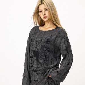 Wasteland Style Ripped Hoodie - Long Sleeve Drawstring Jazz Dance Top for Hot Girls - Casual Loose Fit