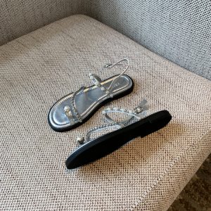 Water Drill Pearl Toe-Post Flat Sandals for Women - 2025 Summer Fairy Temperament Versatile Roman Style Shoes