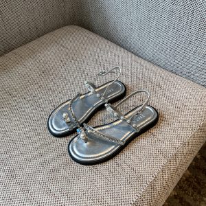 Water Drill Pearl Toe-Post Flat Sandals for Women - 2025 Summer Fairy Temperament Versatile Roman Style Shoes