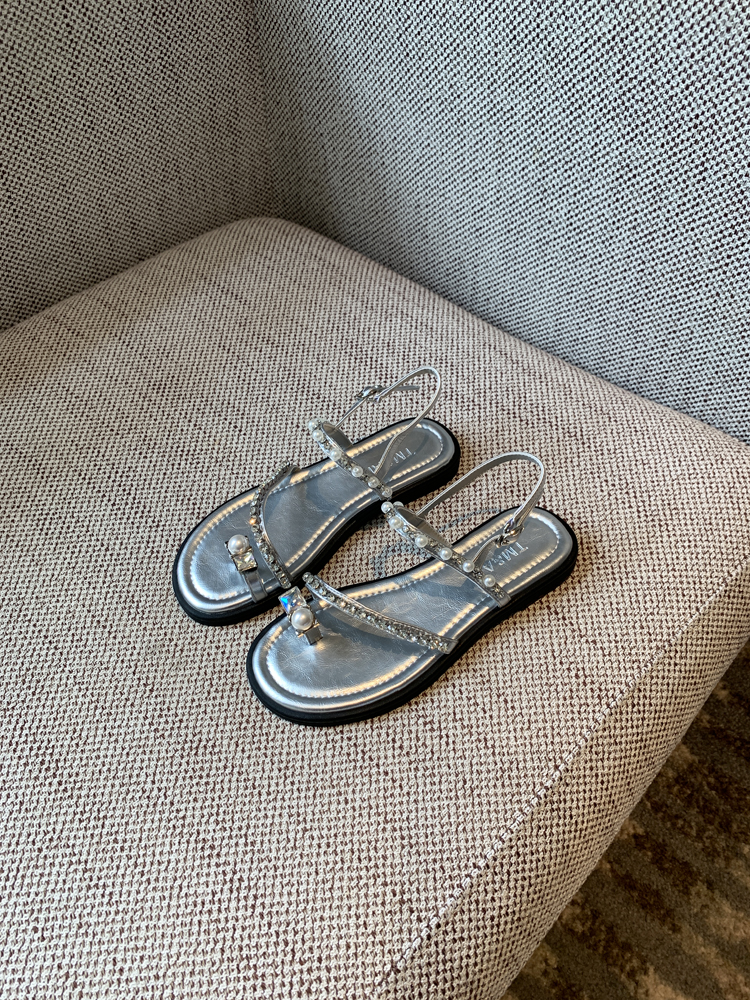 Water Drill Pearl Toe-Post Flat Sandals for Women - 2025 Summer Fairy Temperament Versatile Roman Style Shoes Water Drill Pearl Toe-Post Flat Sandals for Women - 2025 Summer Fairy Temperament Versatile Roman Style Shoes