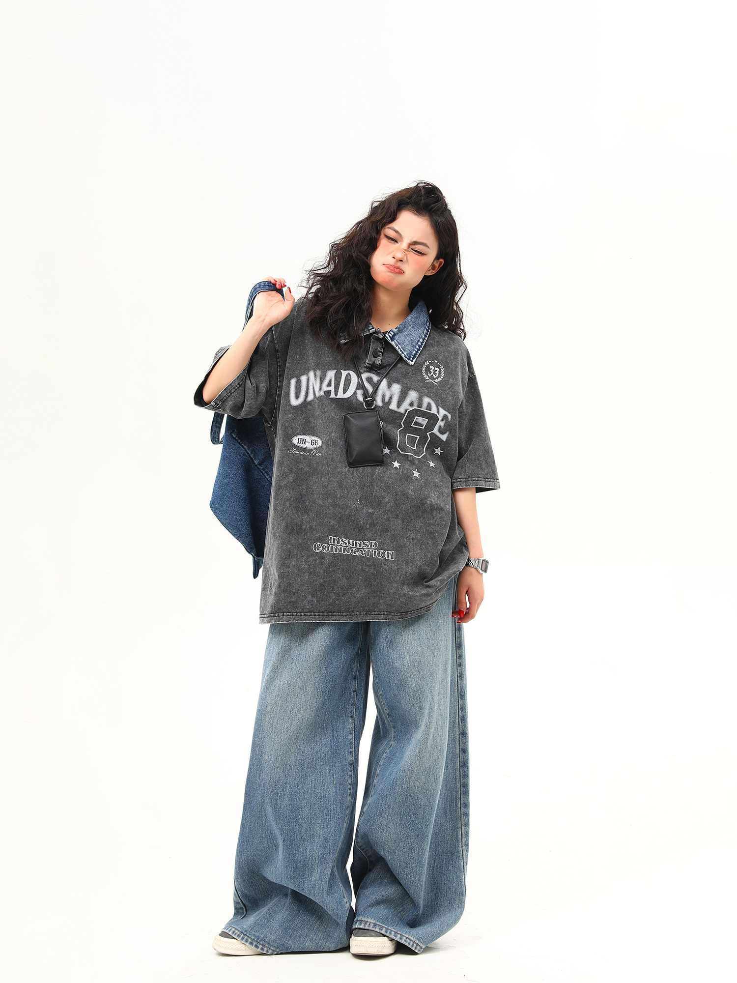 Water-Washed Heavyweight Denim Collar Short Sleeve T-Shirt for Men and Women - Summer American Retro Trendy Tee Water-Washed Heavyweight Denim Collar Short Sleeve T-Shirt for Men and Women - Summer American Retro Trendy Tee