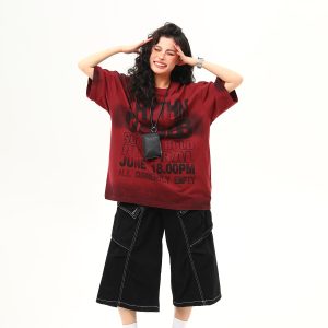 Water-Washed Heavyweight Red Short-Sleeve T-Shirt for Men and Women - American Street Style Trendy Couple Top, Summer Fashion Essential