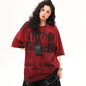 Water-Washed Heavyweight Red Short-Sleeve T-Shirt for Men and Women - American Street Style Trendy Couple Top, Summer Fashion Essential