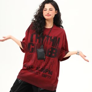 Water-Washed Heavyweight Red Short-Sleeve T-Shirt for Men and Women - American Street Style Trendy Couple Top, Summer Fashion Essential