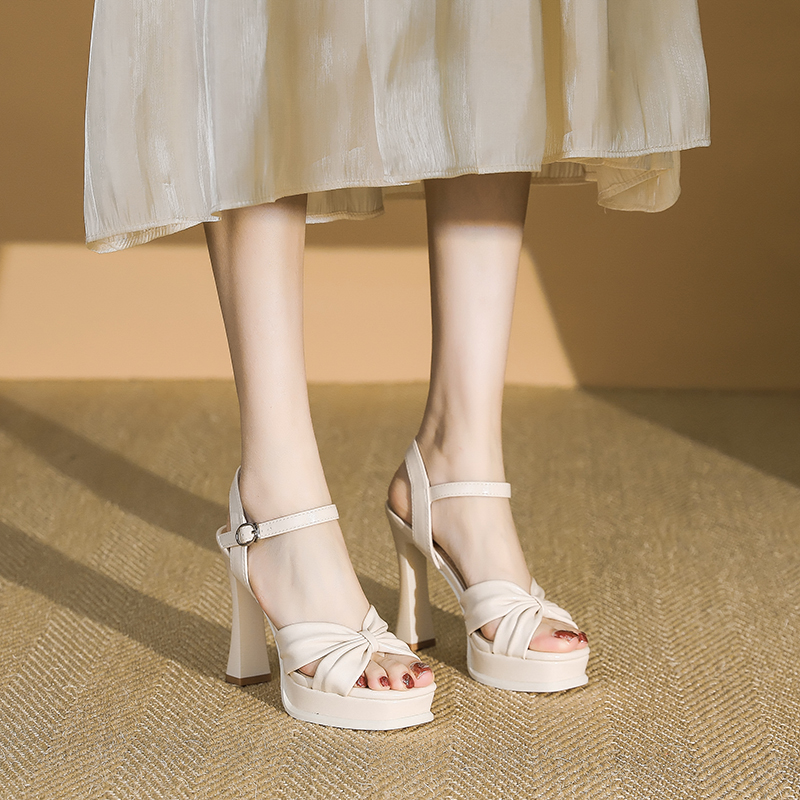 Waterproof Platform Super High Heel Sandals with Single Buckle - Sexy 10CM Chunky Heels for Women, Versatile Summer Style