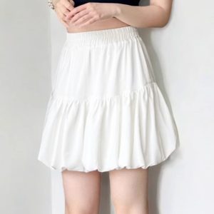 White Cloud A-Line Skirt with Anti-Exposure Lining, Floral Jellyfish Design, Summer Lantern Style, Age-Reducing Short Skirt for 25+