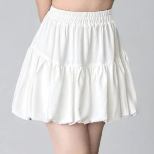White Cloud A-Line Skirt with Anti-Exposure Lining, Floral Jellyfish Design, Summer Lantern Style, Age-Reducing Short Skirt for 25+